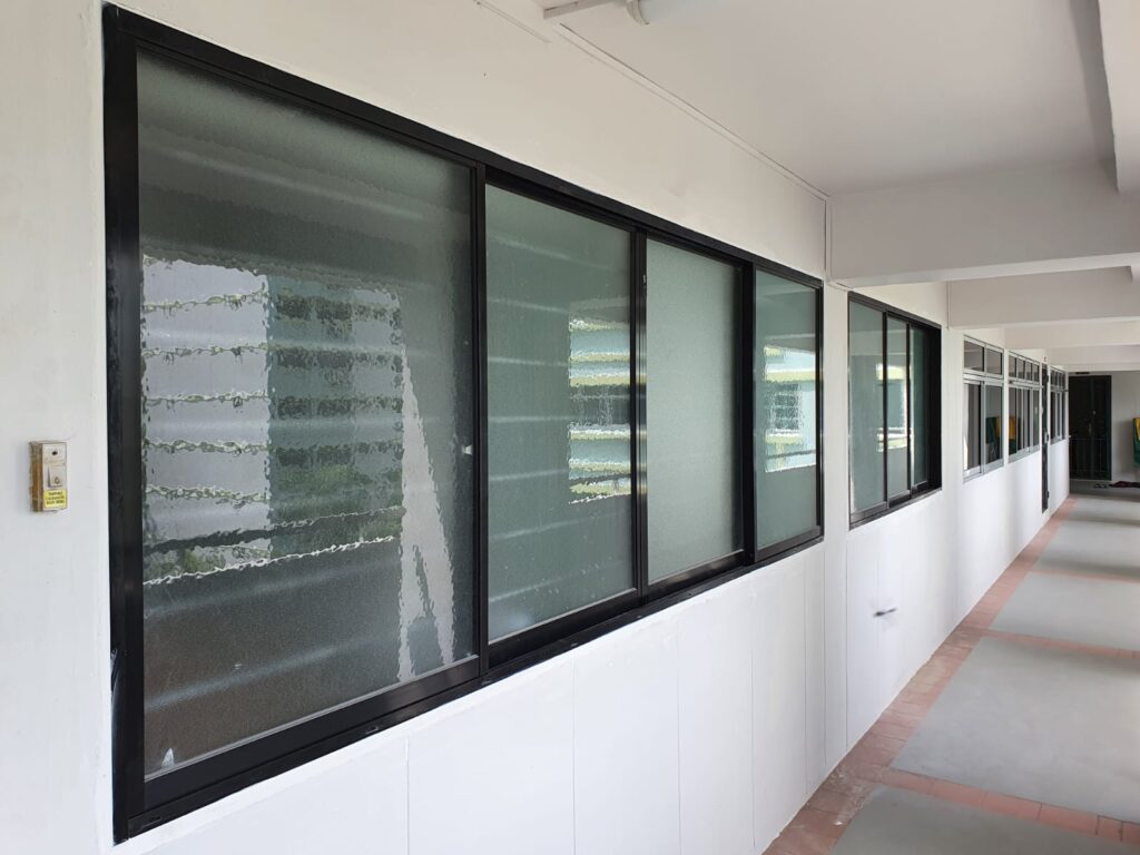 Hallway with black-framed windows - Home Aluminium Windows & Grilles Singapore